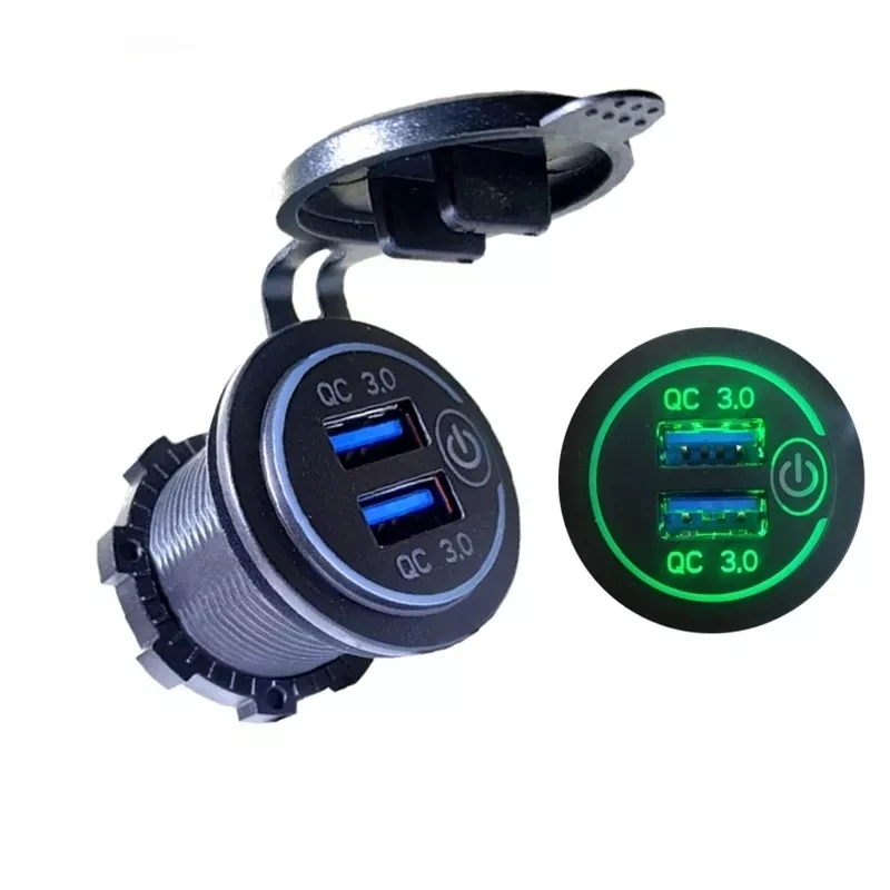 

12V/24V Car Charger For Charging Dual USB Auto QC 3.0 LED Fast Charger Touch Switch For Onboard Motorcycle Fast Car Charger