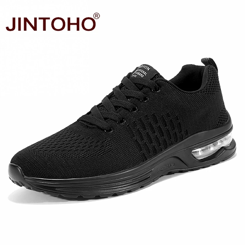 black JINTOHO дышащие черные мужские кроссовки, дешевая мужская спортивная обувь, уличная Мужская обувь для бега, мужские кроссовки, zapatillas hombre - Цвет: black
