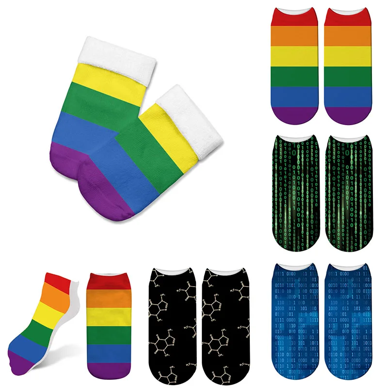 Модные носки с радужным 3D-принтом женские и мужские хлопковые унисекс до