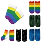 Модные носки с радужным 3D-принтом, женские и мужские хлопковые носки унисекс до щиколотки, Классические Полосатые повседневные носки, модные женские носки в стиле ретро