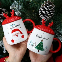 christmas cup ceramic gift creative mug with souvenir couple water cup gift box coffee cup with lid spoon personality