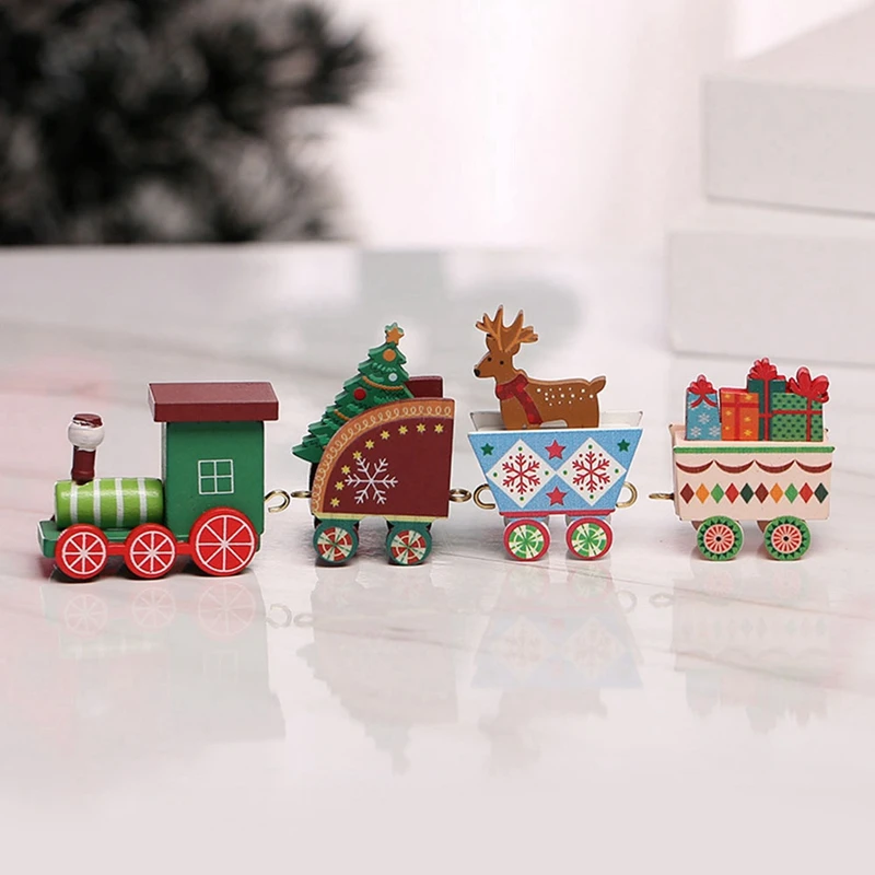 

2021 Wooden Train Christmas Ornament Gift Christmas Train Set Wooden Train Model Vehicle New Year Christmas Children's Toys