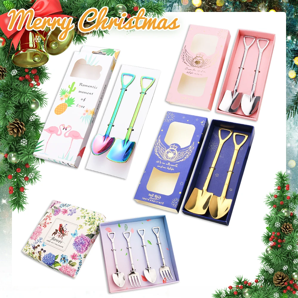 2 Коробка Рождественский подарок ложка из нержавеющей стали Кофе ложка-Лопатка