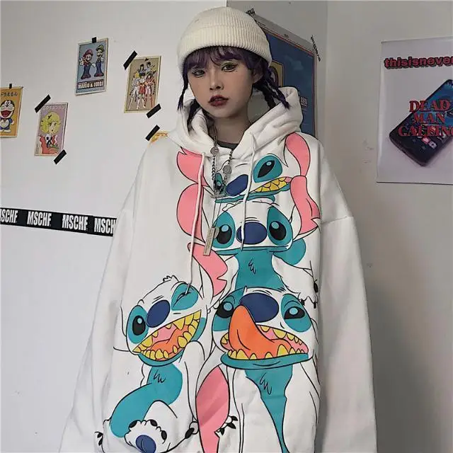 

Kawaii hoodie streetwear ulzzang cartoon sweatshirts pullovers oversize hooded Hoodie Streetwear Harajuku Tops Girl 2021