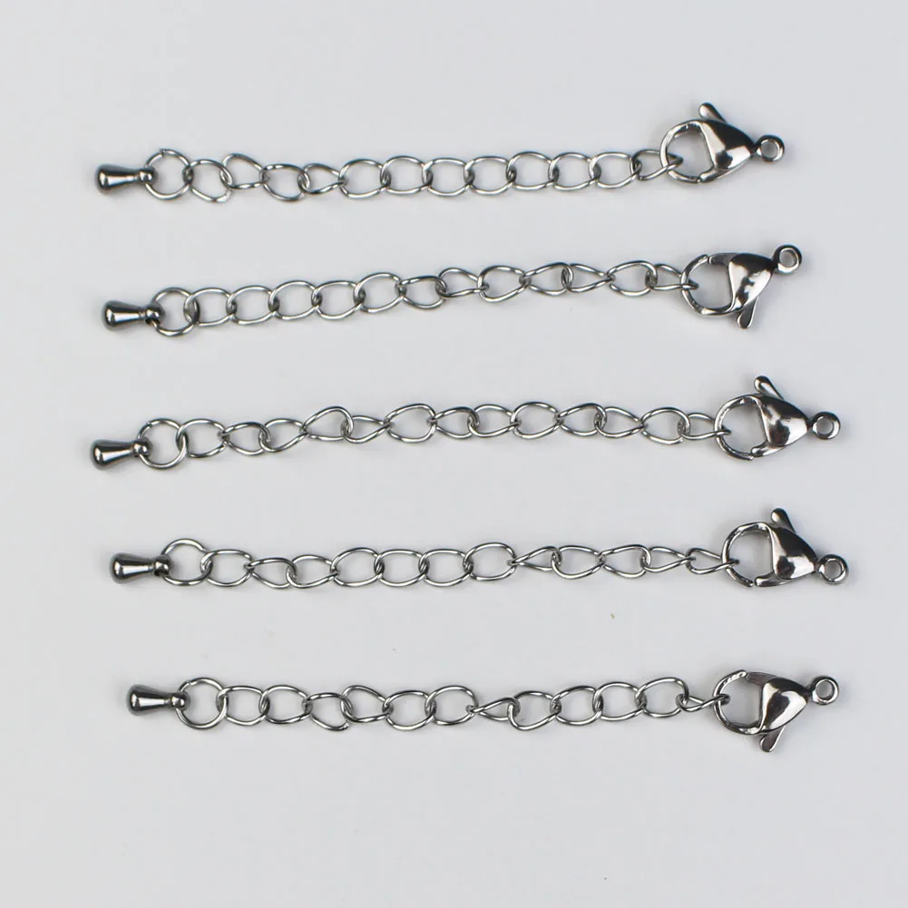 

10pcs/lot Stainless Steel Extension Chain Bracelet Necklace Extender Chains with Lobster Clasp for DIY Jewelry Making Supplies
