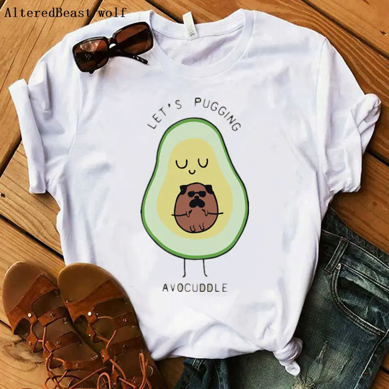 

2020 Fashion Avocado Sushi Printed Female Crop T-shirt Women White Funny Tshirts Summer Casual Harajuku Tee Shirt Femme Tops