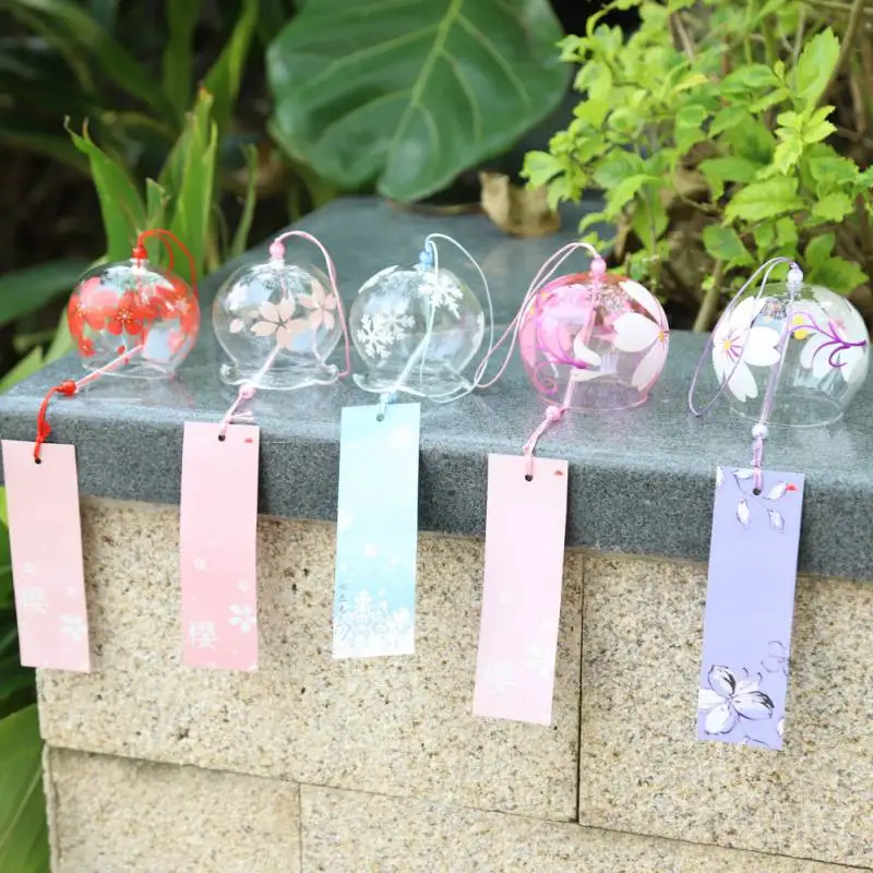 Japanese Sakura Wind Bell Japan Cherry Blossom Wind Chimes Handmade Glass Home Decor Wind Hanging Bells Pendants L8