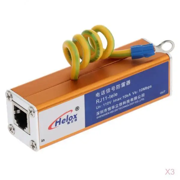 3 шт телефонная RJ11 Защита от перенапряжения грома|Компьютерные кабели и разъемы| |