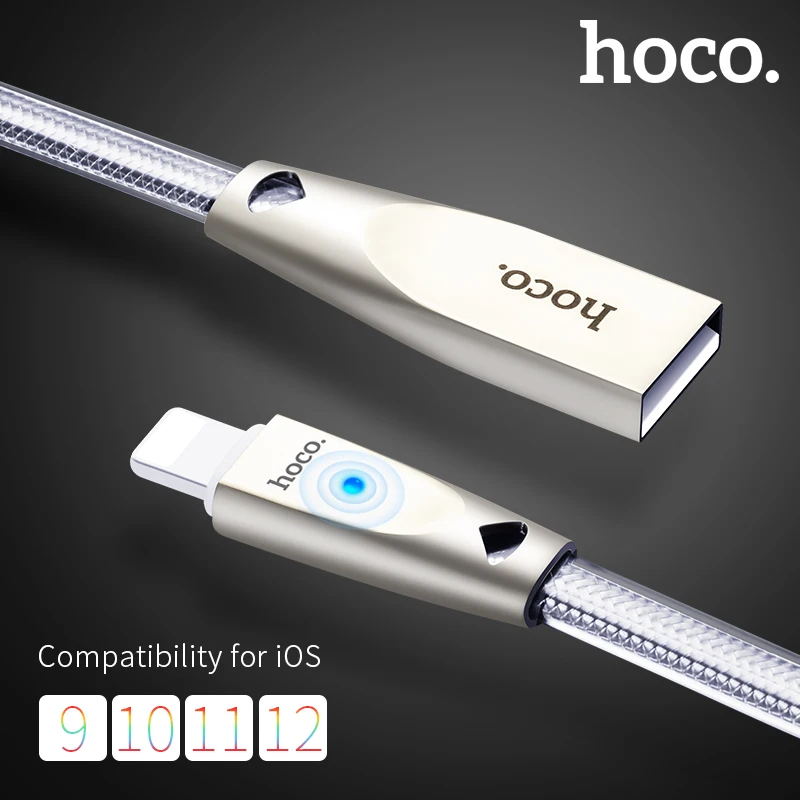 HOCO usb-кабель для Apple 2.4A, кабель для быстрой зарядки данных, желейное вязаное зарядное устройство из цинкового сплава для iPhone 6 7 8 11 Pro X Xs Max XR