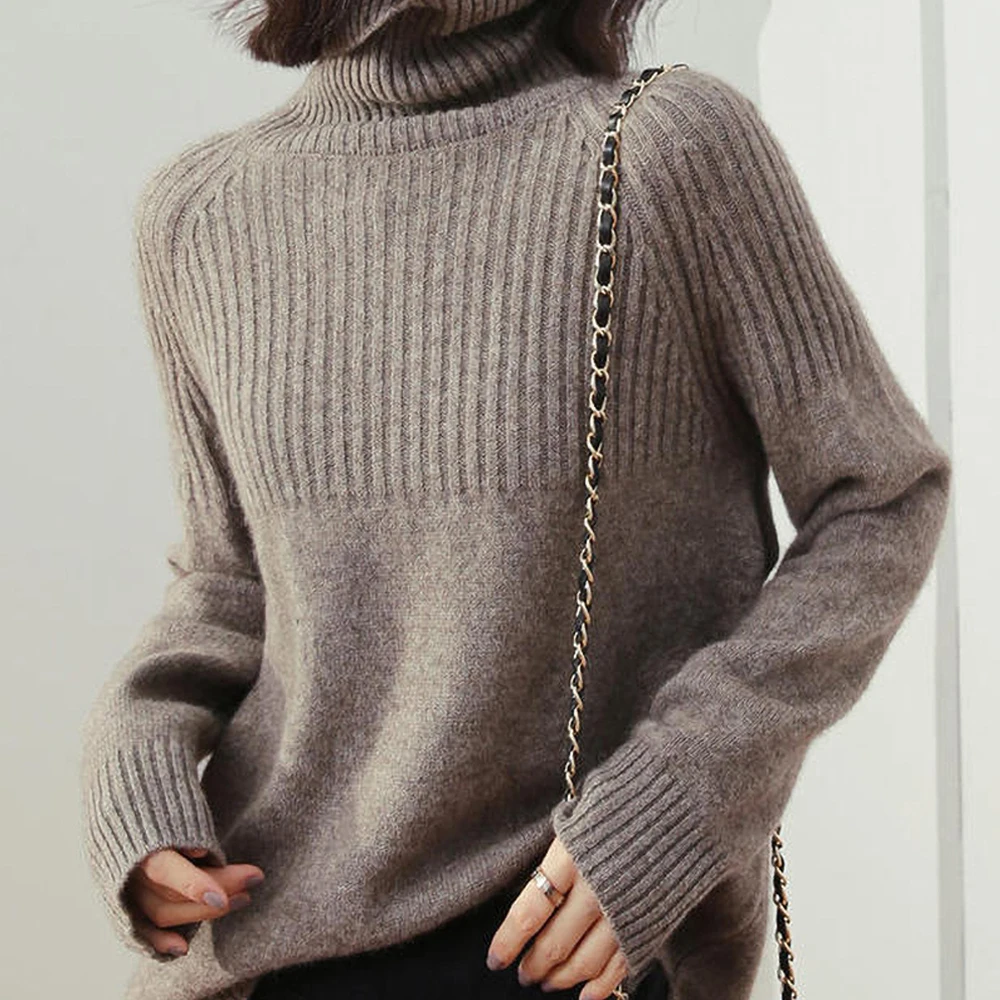 Женский свитер черная водолазка Осень-зима вязаный базовый с длинным рукавом