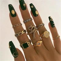 creative dripping oil retro geometry hollow snake shape 9 piece set rings