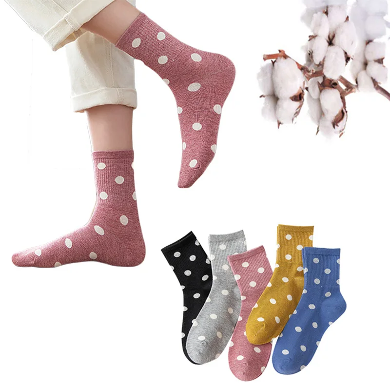 Женские носки красивые хлопковые кавайные в ретро стиле повседневные горошек