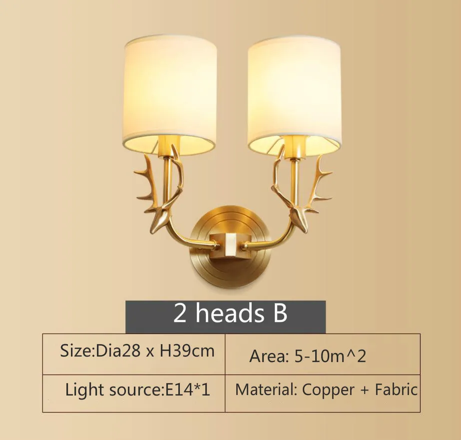 Полностью медная американская настенная лампа прикроватная для спальни