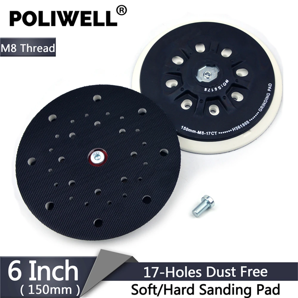 POLIWELL 6 дюймов 150 мм запасной шлифовальный коврик M8 резьба для крючка и петли диск
