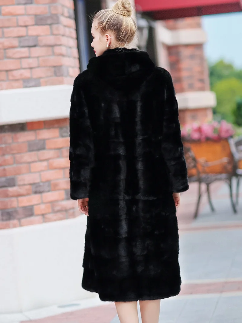 110 см Натуральная норковая шуба куртка с капюшоном зимняя женская меховая