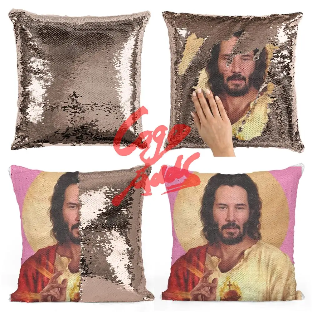 Подушка с блестками Сен Кеану ривс | Наволочка Двухцветная подушка Подарок для