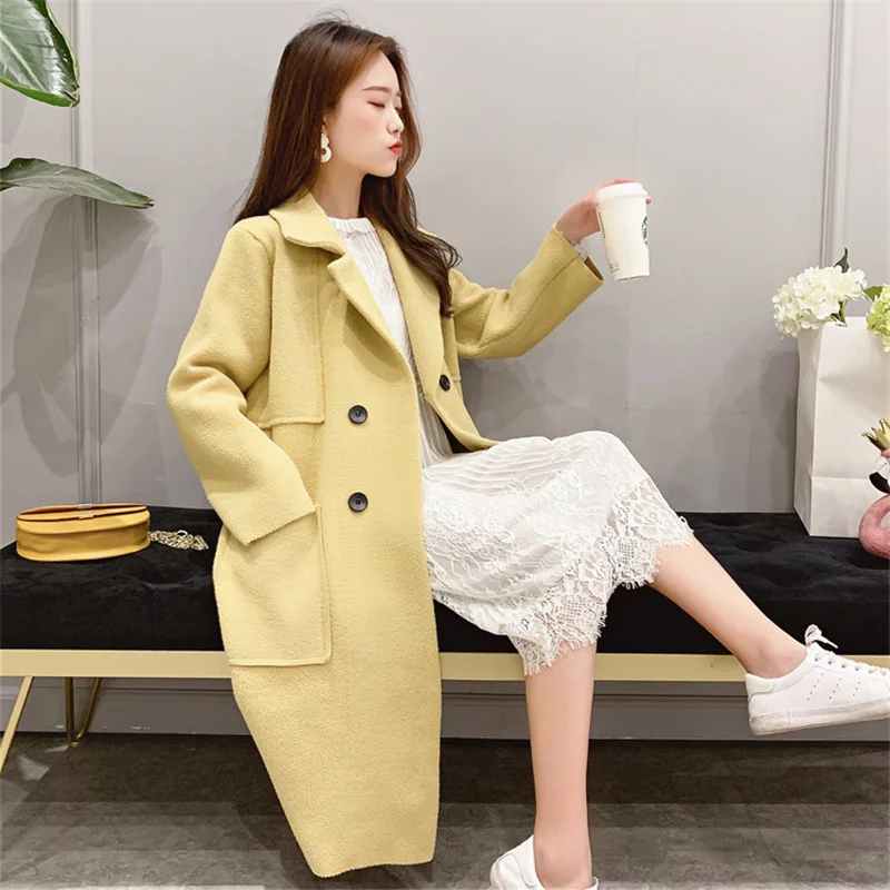 Двустороннее шерстяное пальто свитер длиной Md кардиган Женская осенне зимняя