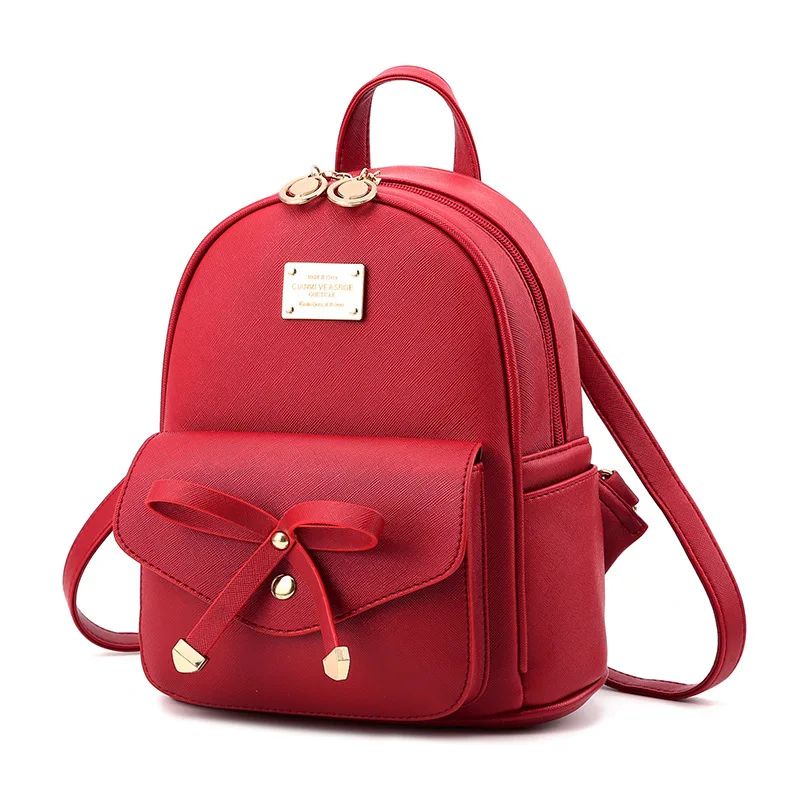 

Ladies Fashion Pu Leather Anti-Theft Backpacks Bags 2021 Summer New Girls Solid Bow Small Student Book Travel Backpack Bags