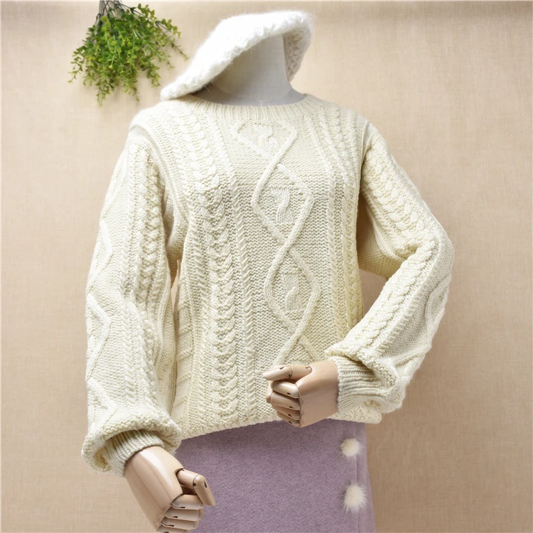 

Женский винтажный пуловер из 100% шерсти ручной вязки, цветочный узор, длинные рукава, тонкий пуловер с длинными рукавами, зимний джемпер