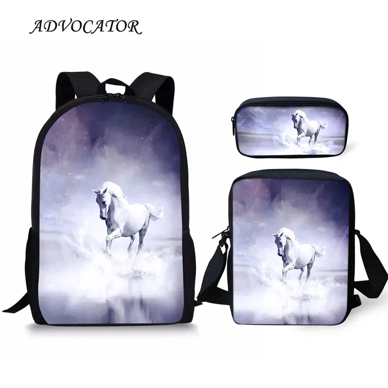 3pcs/set Women Backpack School Bags Horse Printing Trival Bags for Teenagers Girls Japanese Schoolbag Mochila Feminina Escolar