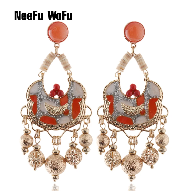 NeeFu WoFu Charm Earring Woman Drop Natural Stone Crystal Dangle Zinc Alloy Large Long Brinco Manual Ear Accessories Oorbellen | Украшения