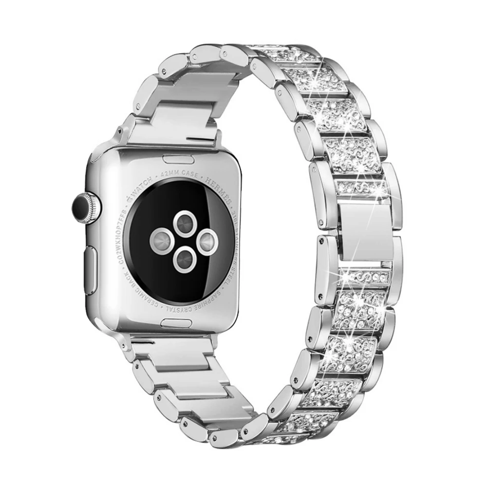 Для Apple Watch band 40 мм 44 мм 38 мм 42 мм Женский алмазный обруч для Apple Watch series 4 3 2 1 браслет для iwatch ремешок из нержавеющей стали - Цвет ремешка: Silver