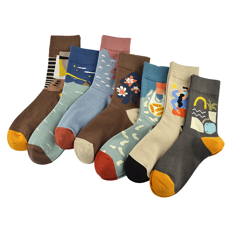 

Painting Style Fashion Street Socks for Unisex Lighthouse Floral Cotton Crew Calcetines Women Girls Autumn Winter Festival