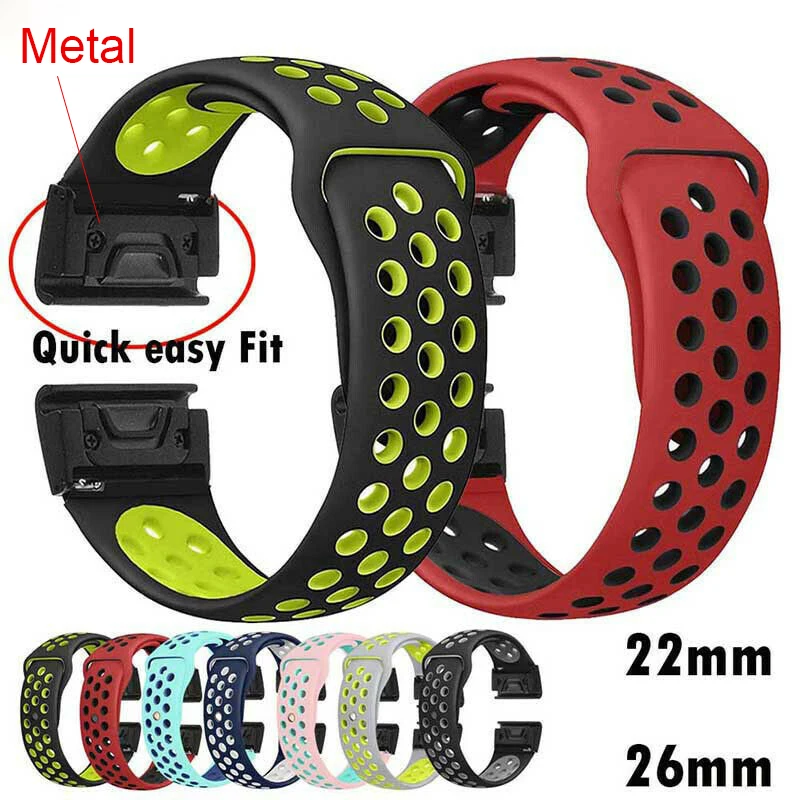 

Metal Easy Fit Strap For Garmin Fenix 6X 6 6S Pro 5X 5 5Plus 3HR Approach S60 Silicone Breathabl Band Quick Release Wirstband