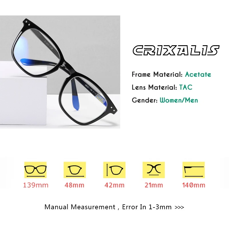 CRIXALIS Platz Lesebrille Für Frauen Männer Jahrgang Rezept Myopie Presbyopie Brillen Computer Brille Männlich Weiblich – Detail 8