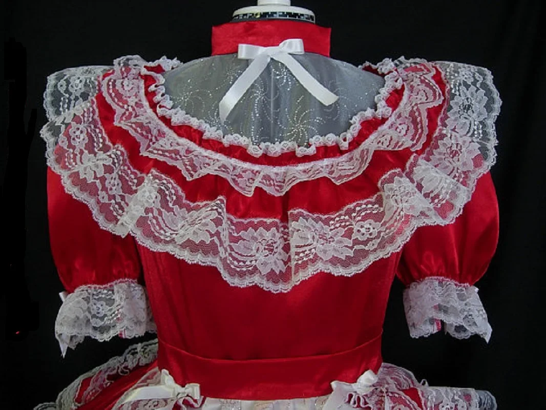Красное Кружевное Платье-фартук с бантом платье горничной для взрослых