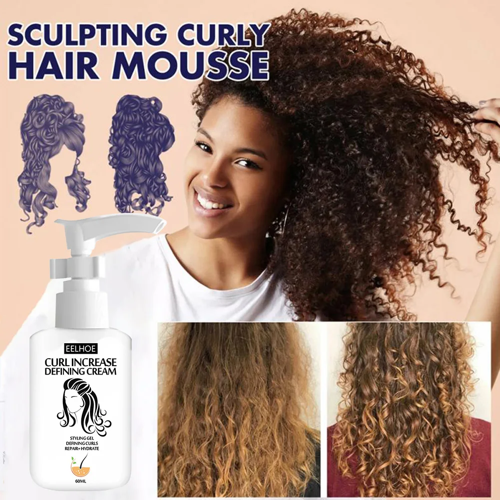 

60ml Curly Hair Styling Cream Curl Enhancer Anti-Frizz Hair Curling Repairing Mousse for Natural Curls for Women