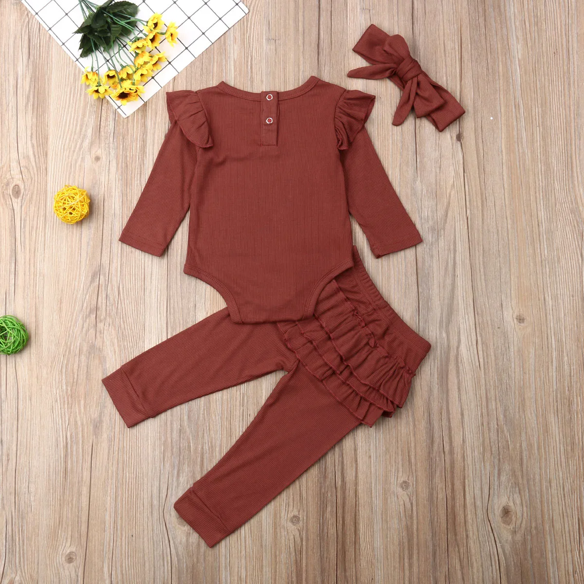 Новая осенняя одежда для маленьких девочек из 3 предметов комбинезон топ штаны с