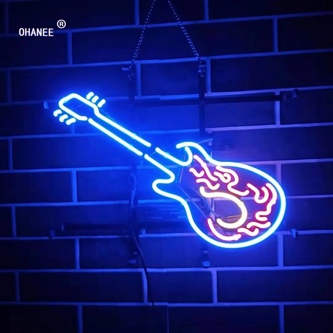 На заказ гитара Музыка неоновый знак светильник Настоящее неоновое стекло