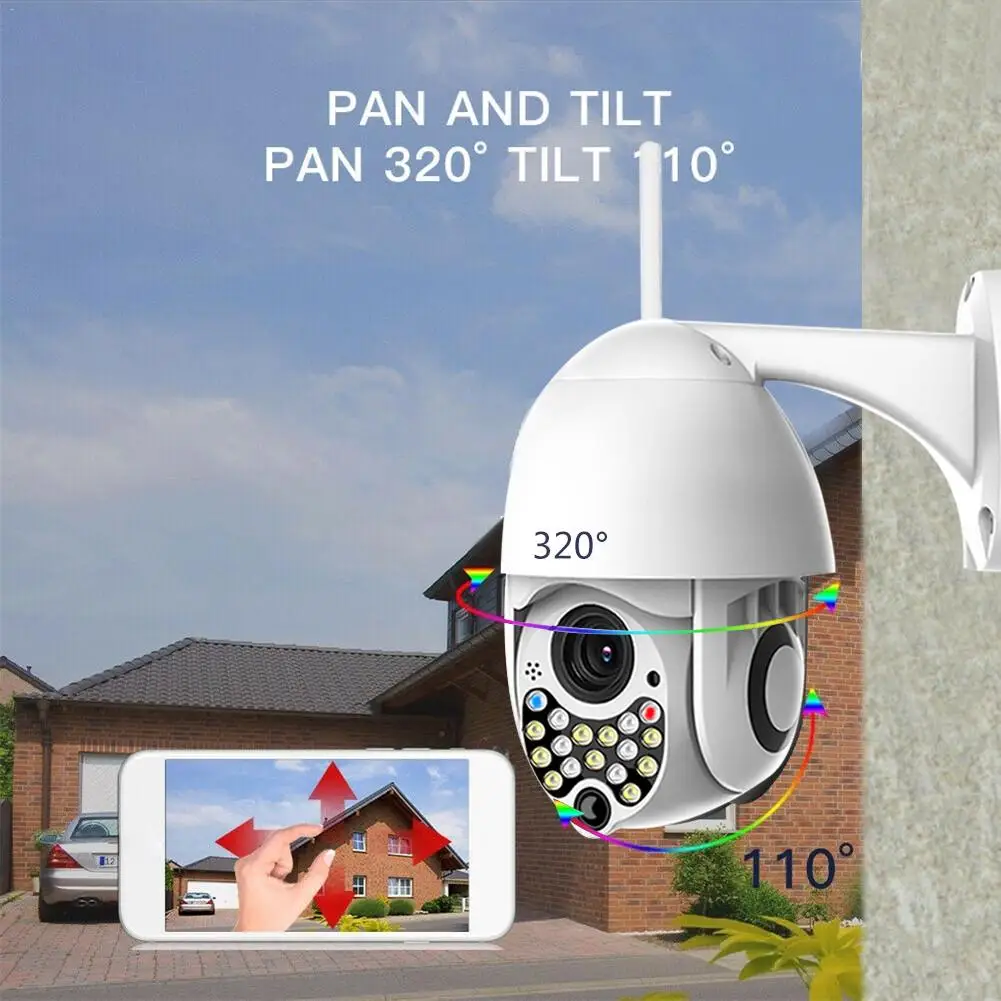 Полноцветная 360 градусов вращения беспроводная WiFi уличная IP66 Уровень Водонепроницаемая интеллектуальная автоматическая звуковая камера слежения