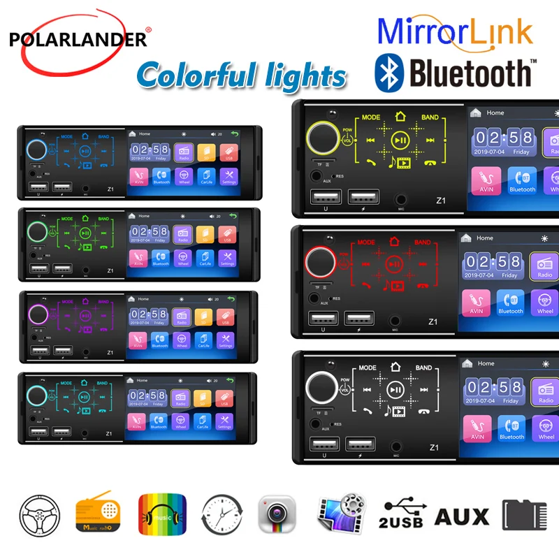 

Card Reader Auto Audio Car Stereo Dual USB MP5 Player Touch Screen Colorful Lights Card U Disk Radio TF Card Car Bluetooth