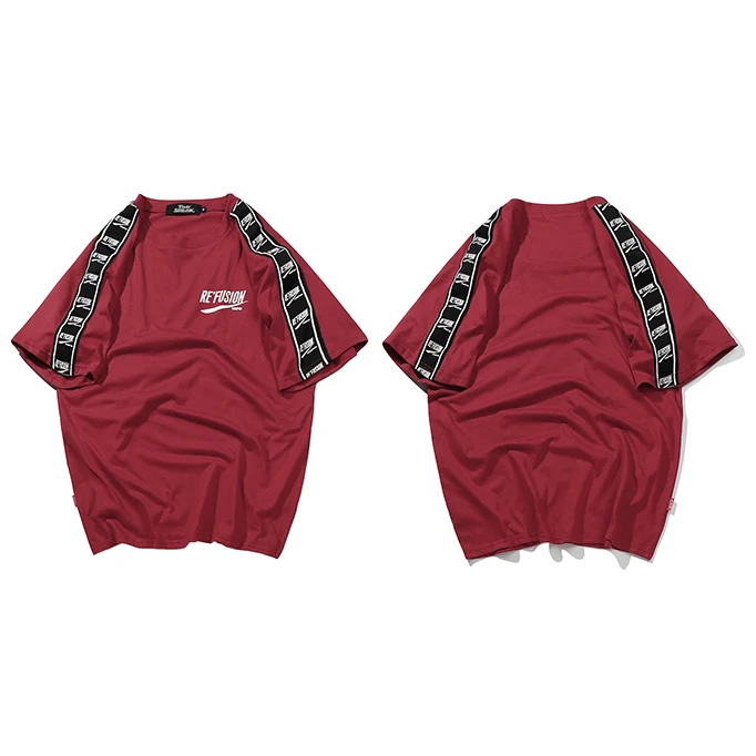 A287712 Wine Red Летние футболки в стиле хип-хоп, мужские футболки в стиле Харадзюку с лентами, футболки с коротким рукавом в полоску, уличная одежда, Новые повседневные хлопковые футболки - Цвет: A287712 Wine Red