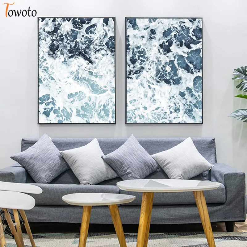 Скандинавский постер с принтом морской воды 50x70 синий океан волны искусство