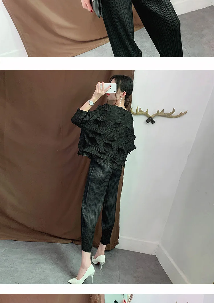 Большие размеры, футболки, осенние женские, большие, эластичные, Miyake, плиссированные, с круглым вырезом, однотонные, свободные безрукавки для женщин, 45-75 кг