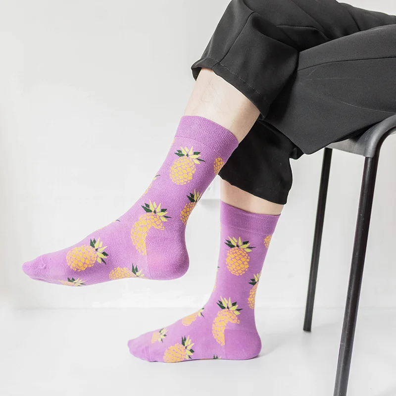 

Unisex Personality Men Happy Funny Socks Women Cute Cartoon Fruit Strawberry Banana Art Print Socks Casual Mid Tube Hip Hop
