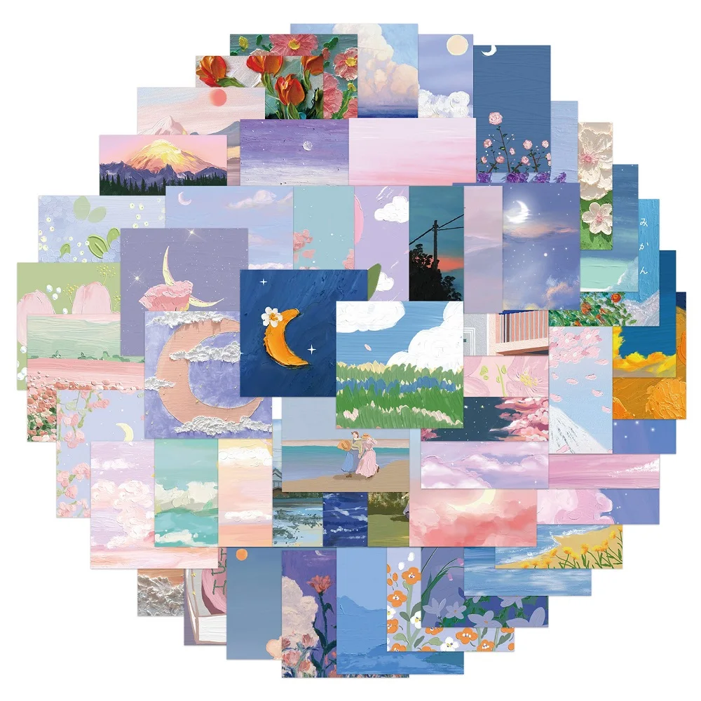 

56pcs Ins Landscape Stickers Oil Painting Drawings Graffiti DIY Motorcycle Skateboard Notebook Suitcase Waterproof Sticker Decal