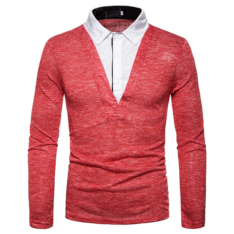 Red Модные рубашки поло брендовые поло мужские s Hombre мужская одежда Твердые masculino Деловые повседневные рубашки с длинными рукавами хлопок MOOWNUC - Цвет: Red