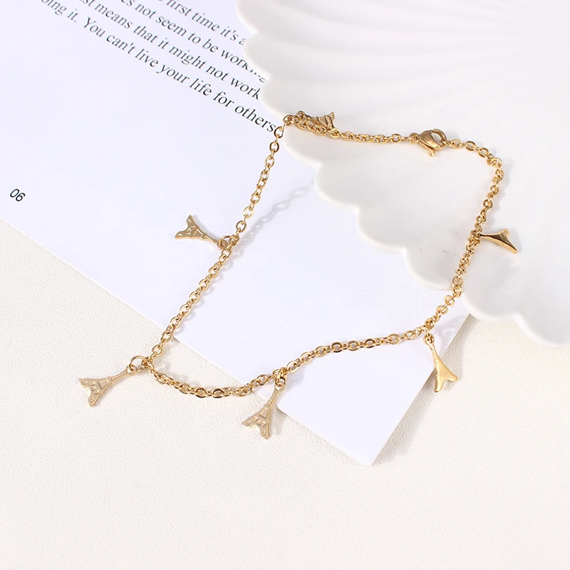 Stainless Steel Gold Eiffel Tower Ankle Bracelets Simple Link Chain Charm Anklet Enkelbandje Accesorios Mujer Dropshipping | Украшения и