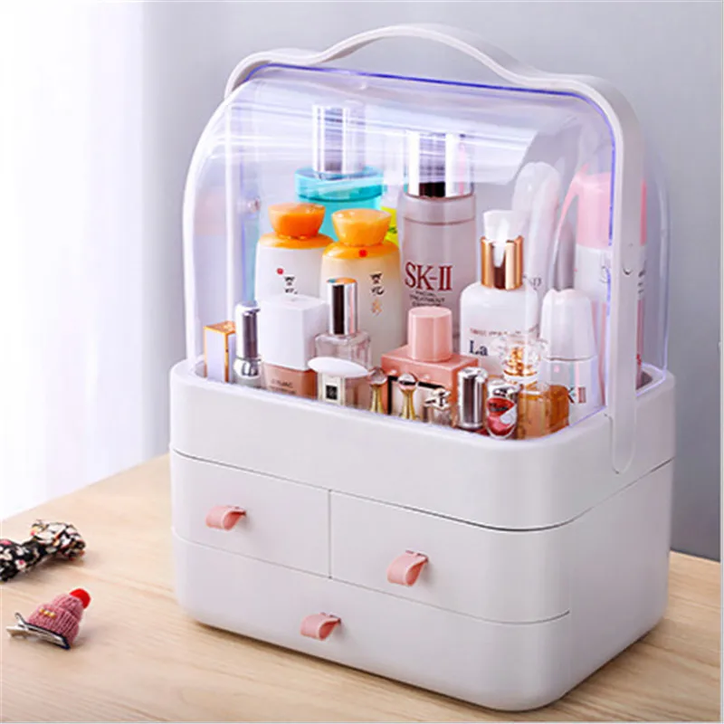 Косметическая коробка для хранения ящик ручная прозрачная настольная ухода за