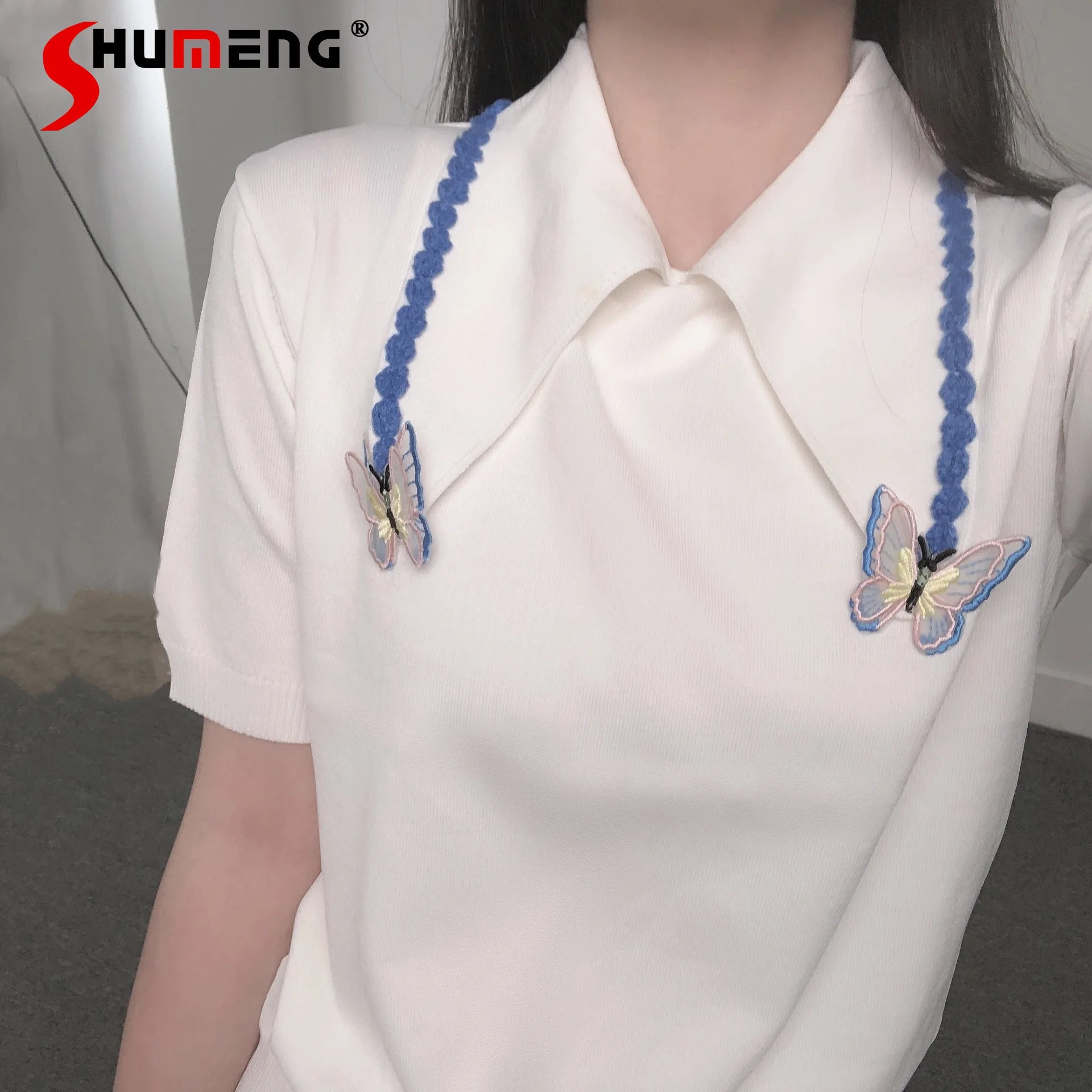 

Женская трикотажная рубашка с бантом на воротнике, однотонная Облегающая рубашка, модный простой Повседневный пуловер, короткая трикотажн...