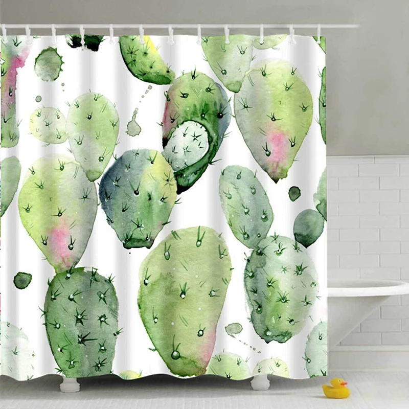 

Cactus Print Shower Curtain Waterproof Mildew Proof Bathtub Curtains Modern Polyester Bathroom Partition Curtains Home Decor