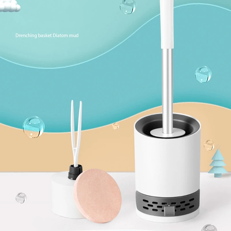 

Punch-free Wall Mounted Clean Brush Long Handle Toilet Brush & Holder Set for Bathroom Clean with Leak-proof Drain Base