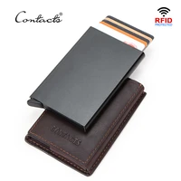 contacts crazy horse leather rfid credit cardholder carteira business automatic pop up slim card wallet rfid box pasjeshouder