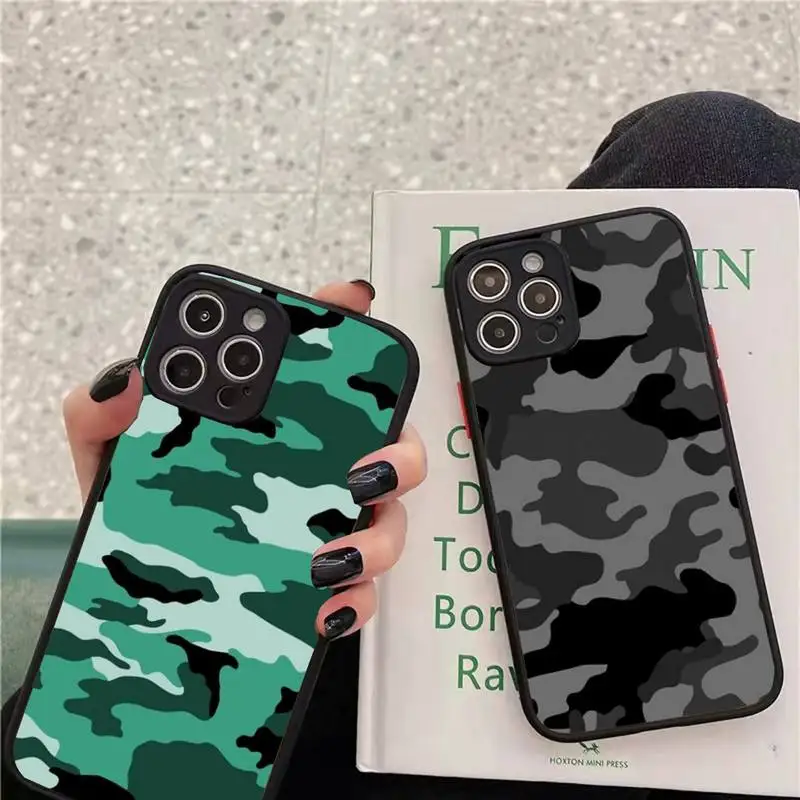 

Camouflage Pattern Camo military Army Phone Case matte transparent For iphone 7 8 11 12 13 plus mini x xs xr pro max cover