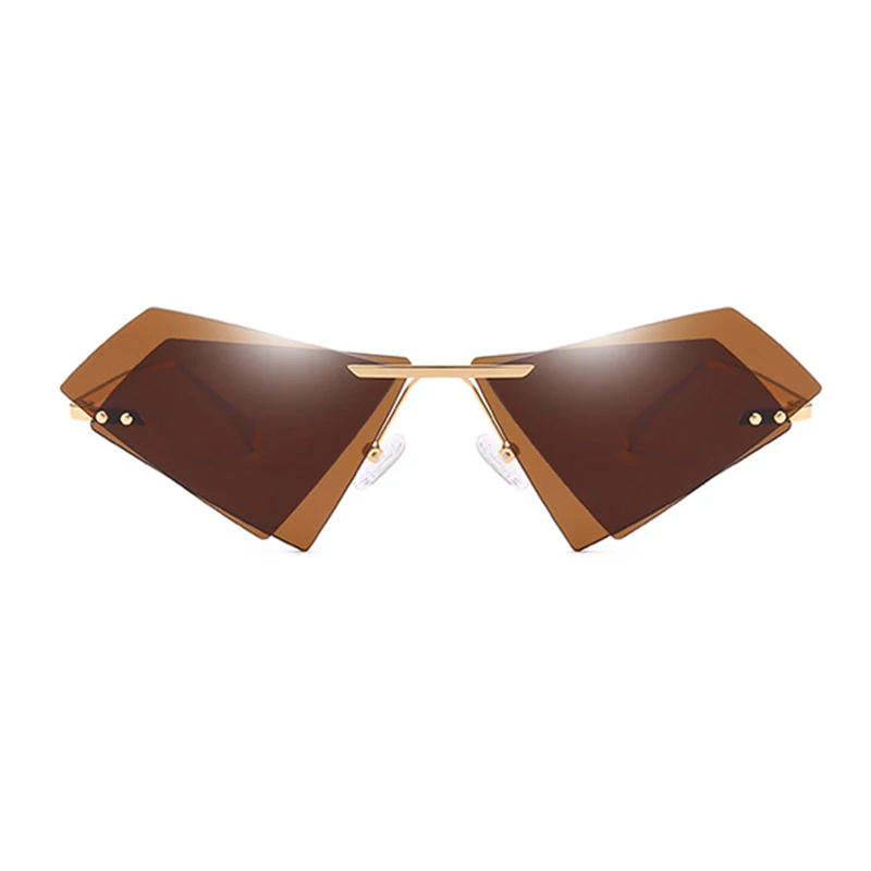 Женские солнцезащитные очки кошачий глаз без оправы маленькие треугольные