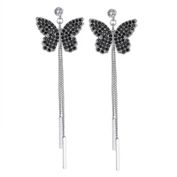 fully inlaid zircon butterfly shaped tassel long earrings women earrings fashion banquet engagement earrings gift for girlfriend